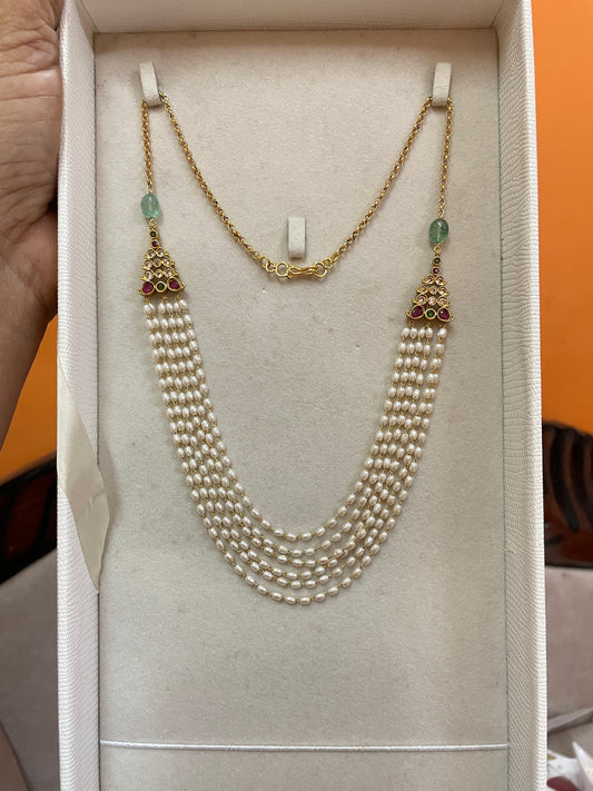 Handmade layered rice pearls chain 14 to 16 inches