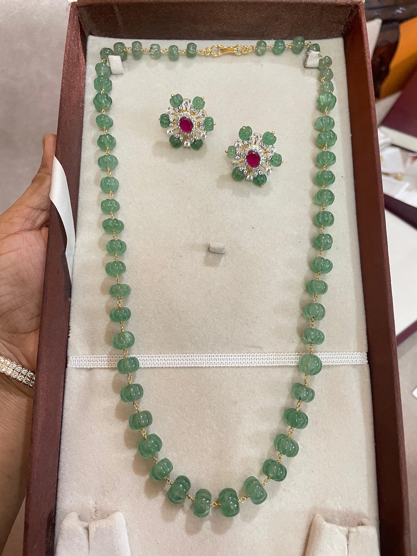 Russian pumpkin beads chain with earrings