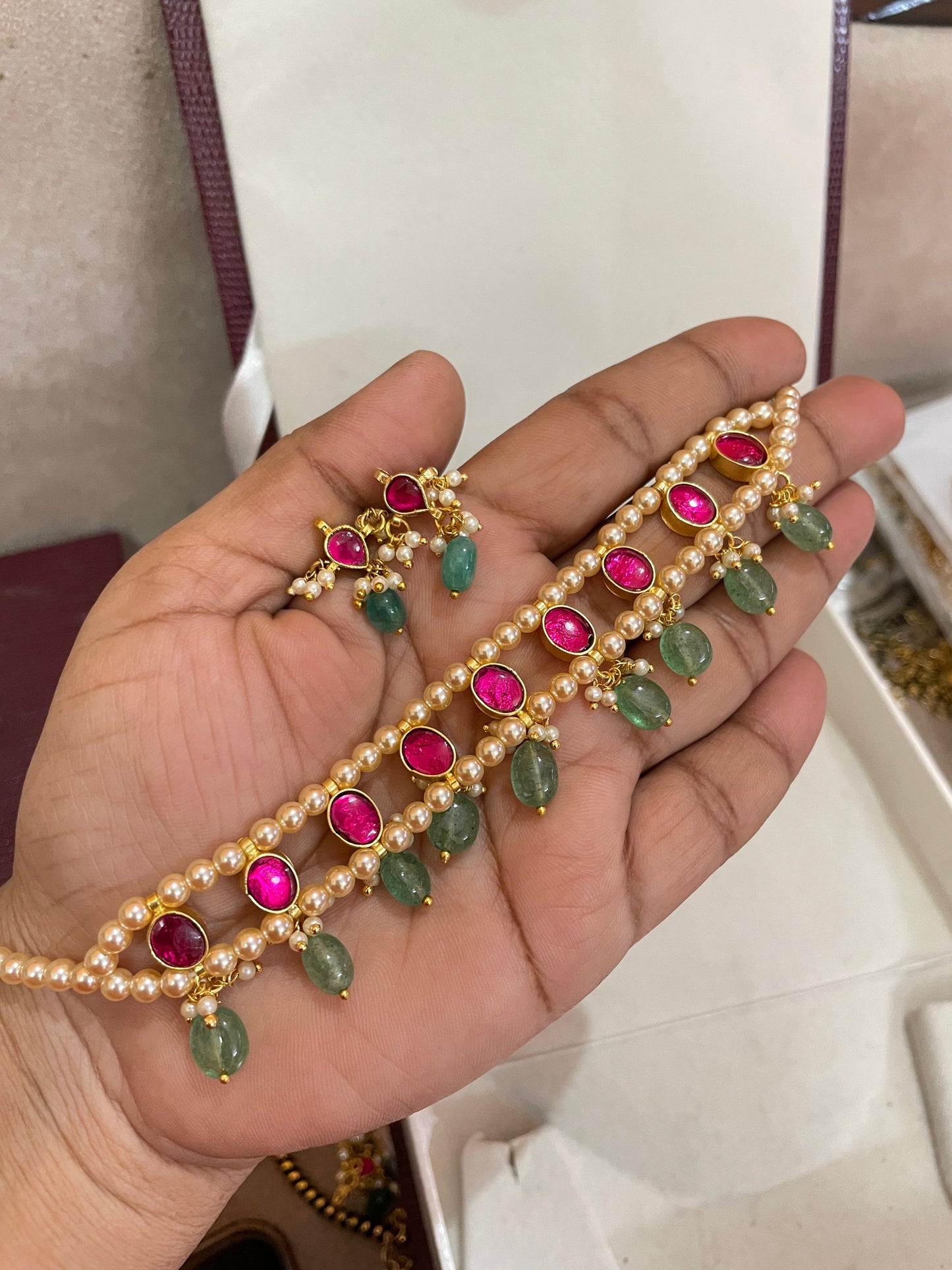 Pearl kundan choker set