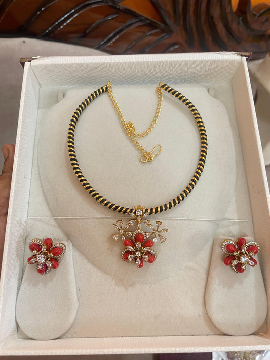 Elegant Black Kanti with Moissanite pendant set
