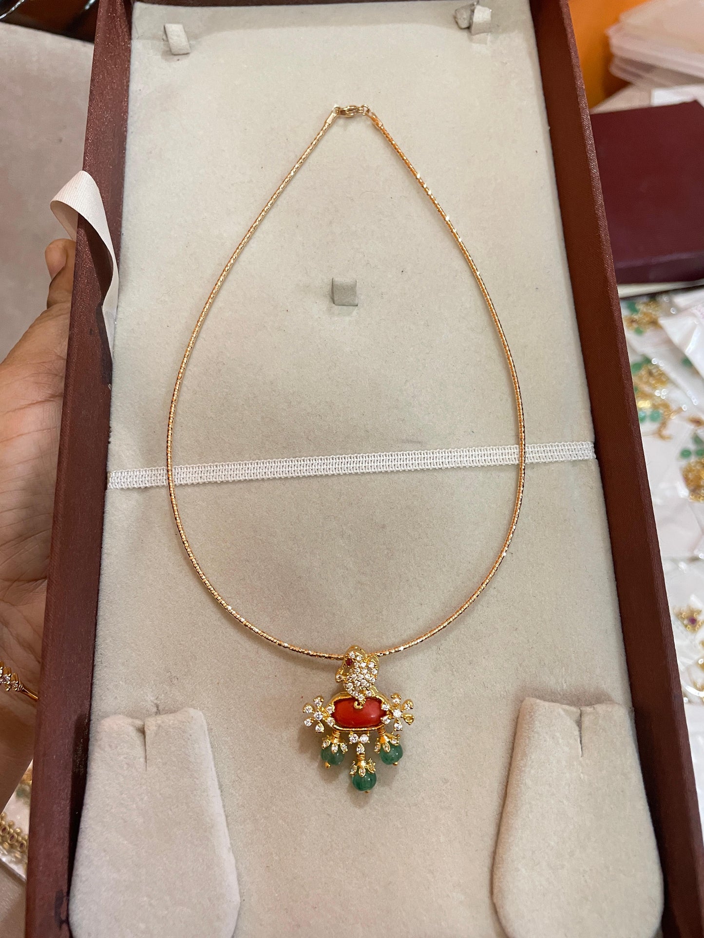 Intricate cz stone pagadam locket with chain