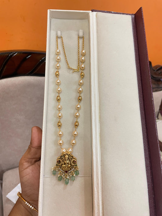Divine lakshmi locket with pearl chain