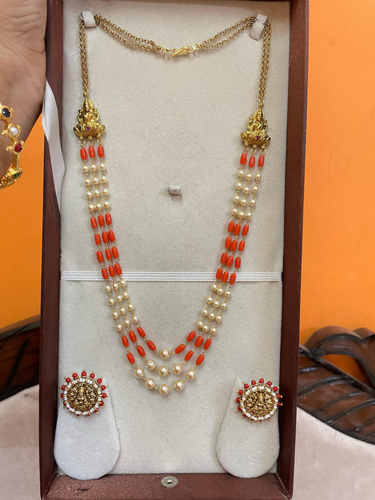 Lakshmi coral chain with lakshmi stud