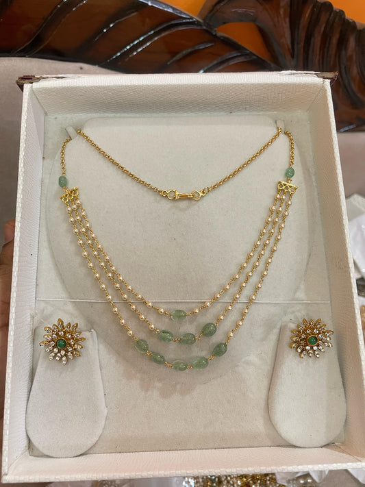Elegant three layer chain with floral stud