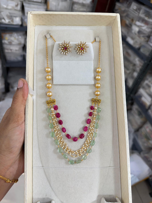 Traditional multi strand beads chain with earrings