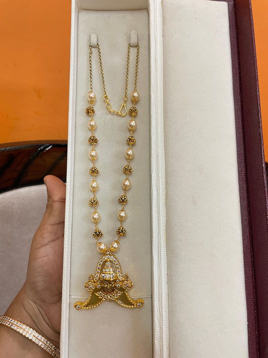 Divine nakshi locket with Swarovski pearls chain