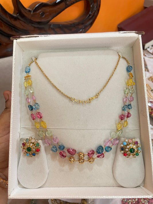 Multicolour crystal beads chain with floral stud