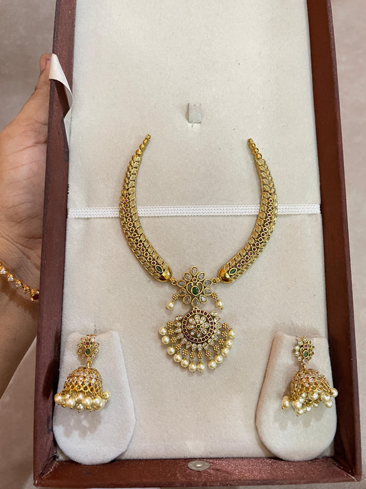Cz stone Kanti necklace set with jhumka