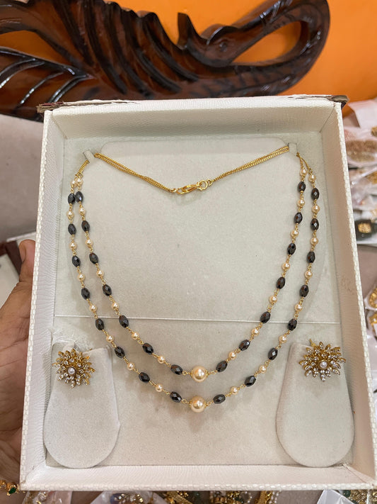 Stunning double layer chain with floral stud 14 to 16 inches
