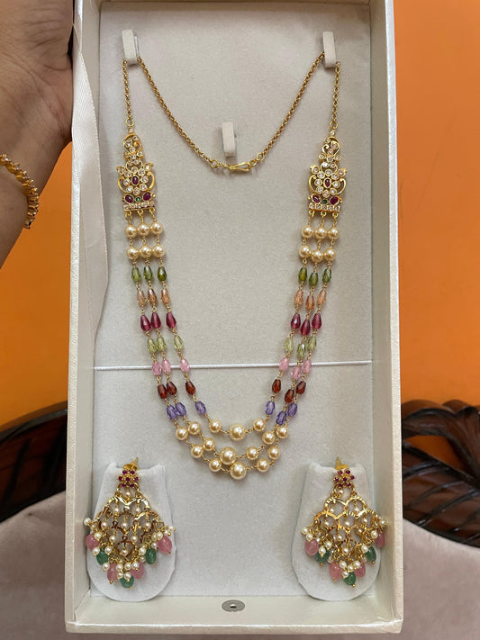 Elegant triple layer multicolour beads chain 16 to 18 inches