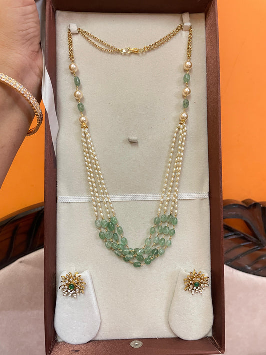 Elegant multi strand chain with floral earrings