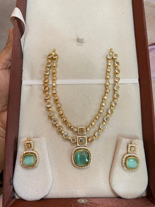 Elegant dual layer Moissanite necklace set