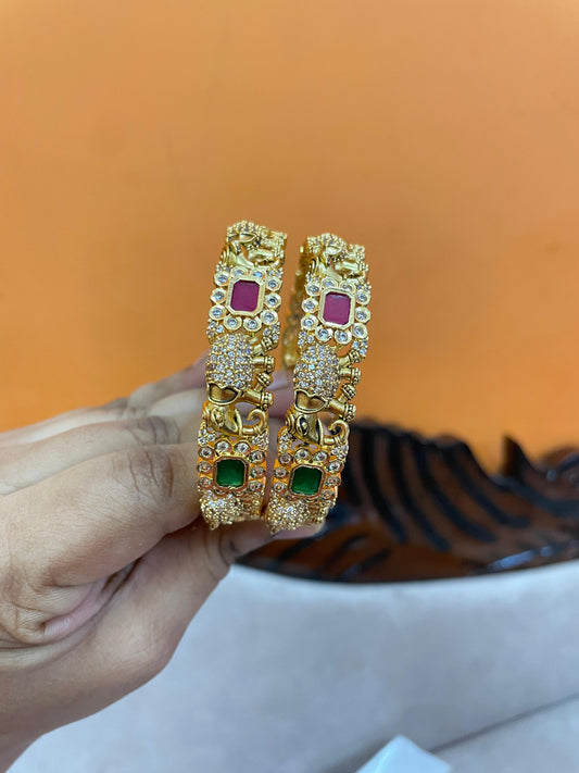 Gold plated Kemp stones elephant bangles
