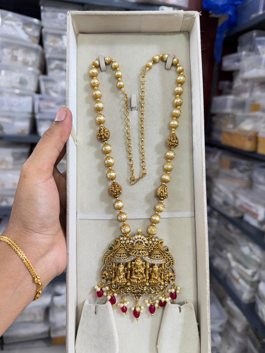 Antique lakshmi semiharam with ruby beads and gold balls chain