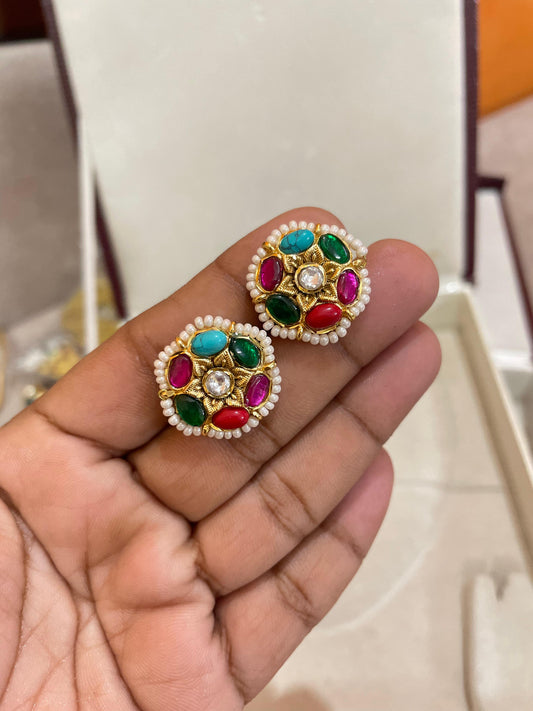 Multicolour jadau kundan earrings
