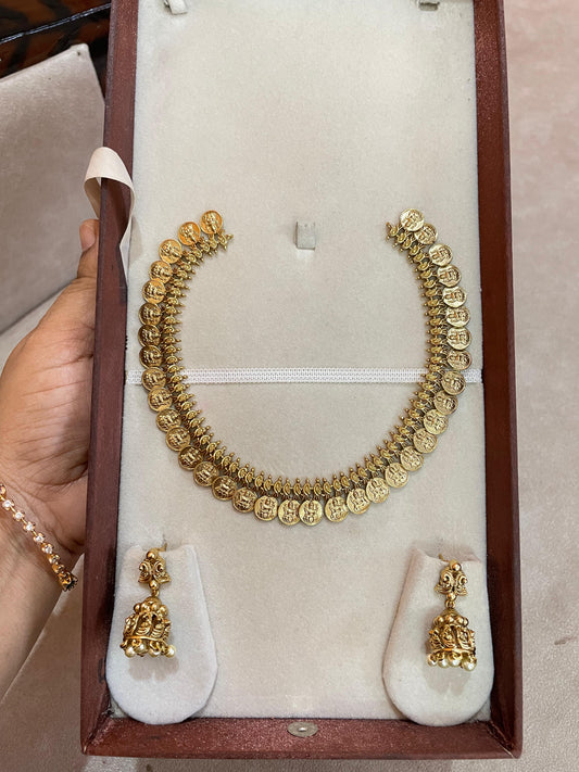 Antique lakshmi coin necklace set