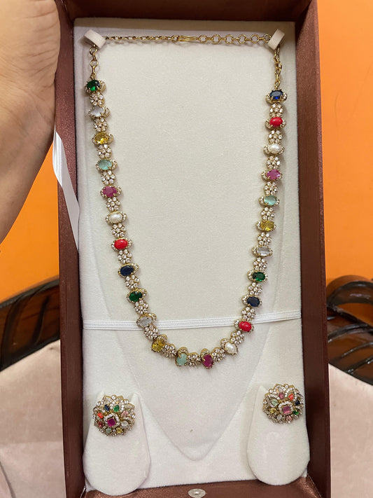 Moissanite navratana semiharam set