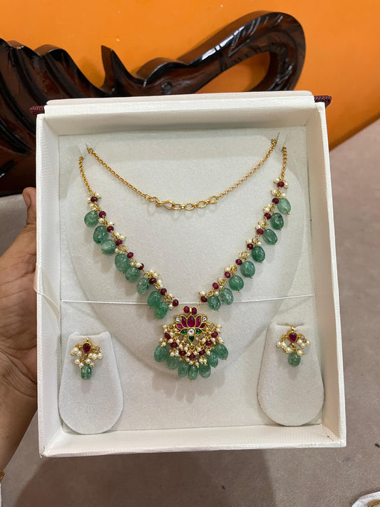 Lotus jadau beads chain