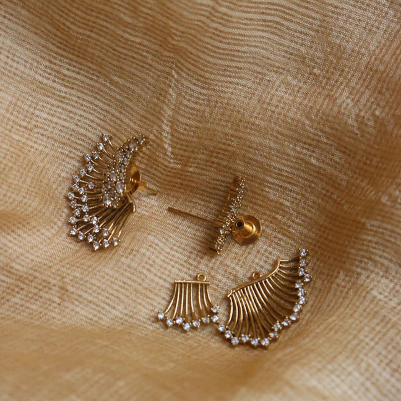 3-in-1 adjustable crystal earrings with detachable danglers