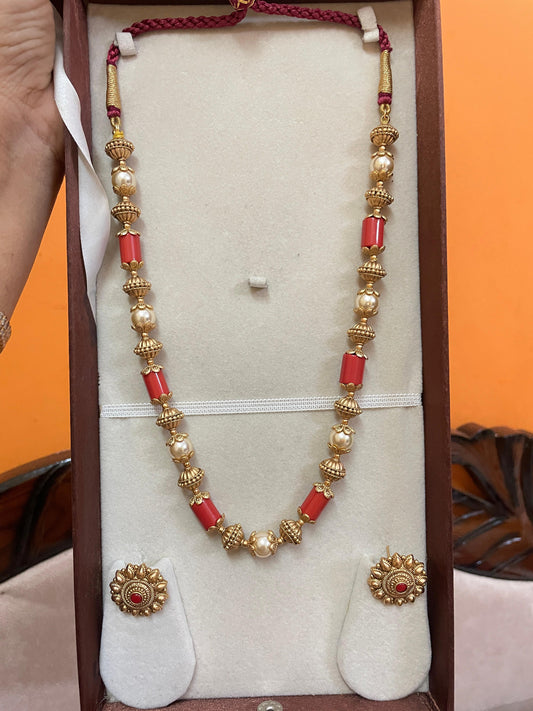 Coral nakshi chain with earrings