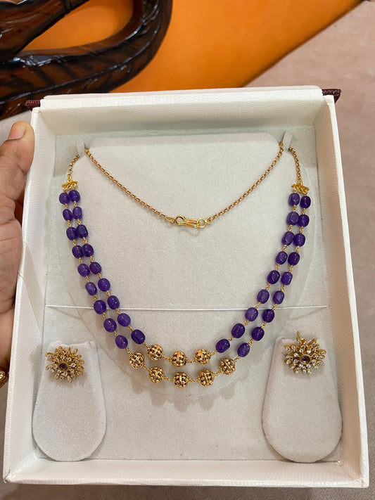 Royal purple beads chain with floral stud