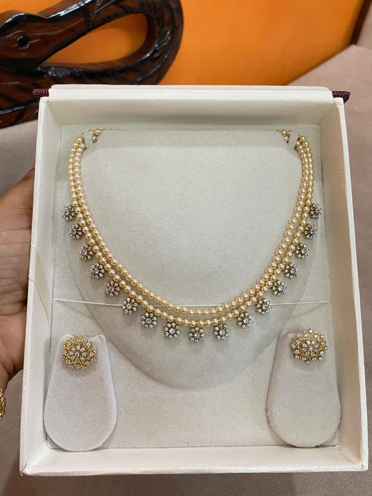 Elegant Swarovski pearl cz floral neckset