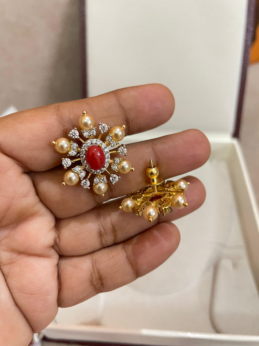 Vintage floral cz pearl earrings