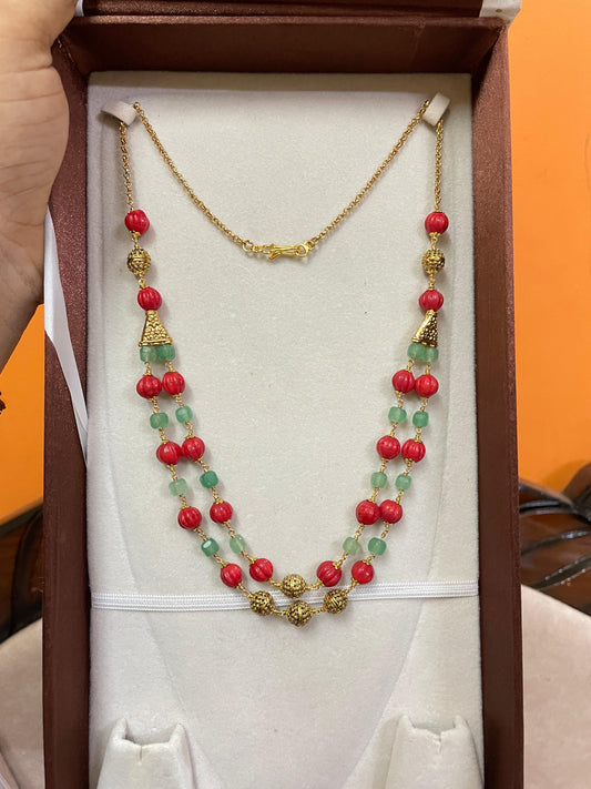 Elegant dual strand pumpkin beads chain
