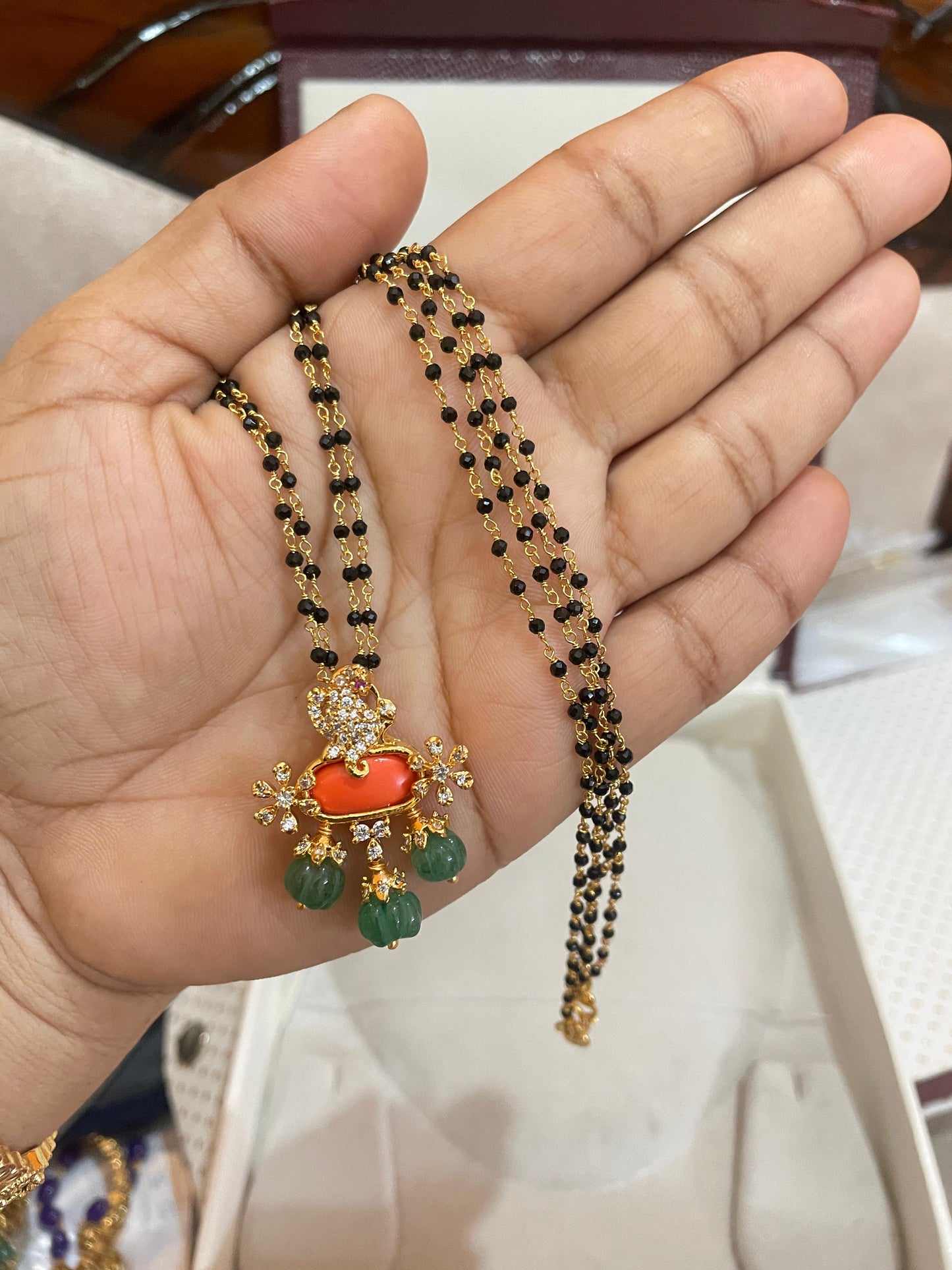 Elegant coral black beads chain 18 inches