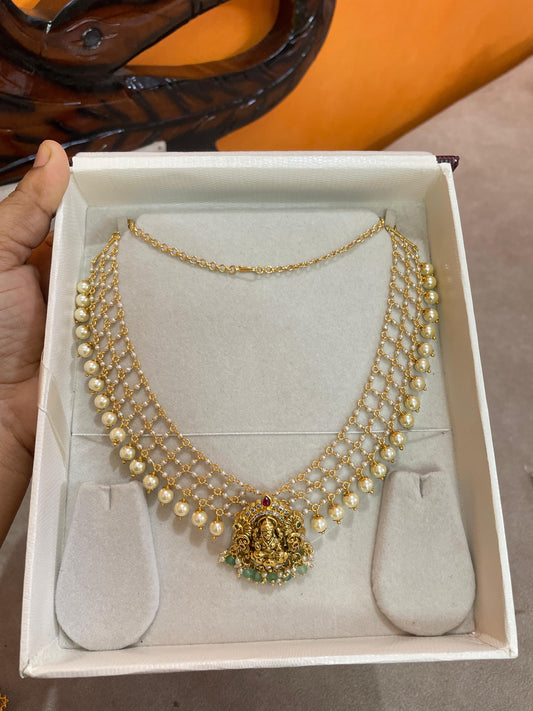 Pearl zali chain with lakshmi locket