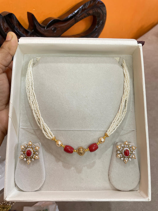 Pearl coral elegant chain with screw back stud