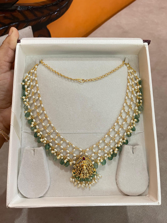 Strawberry beads zali chain with gold nakshi locket