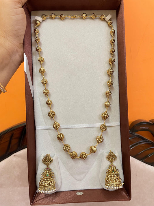 Traditional nakshi balls chain with antique lakshmi jhumka