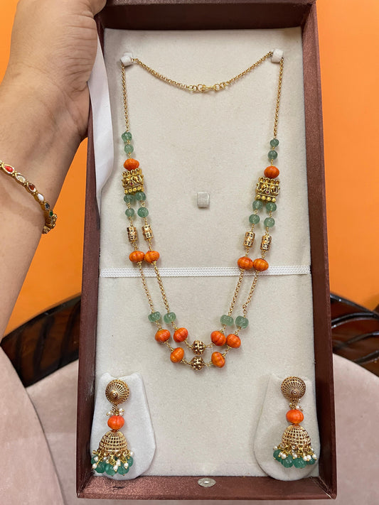 Handcrafted pumpkin beads chain with jhumka 18inches