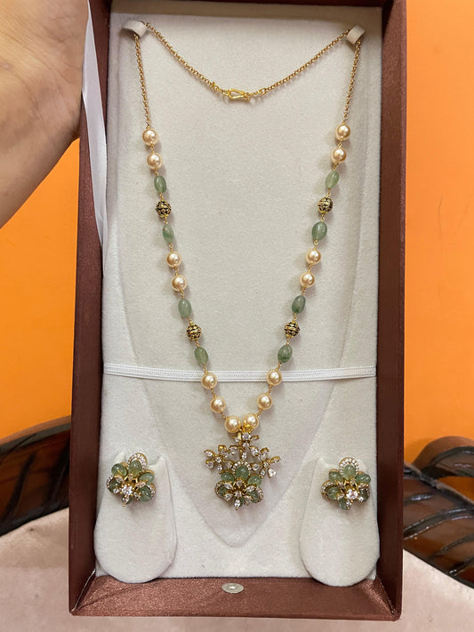Handmade strawberry beads chain with cz locket