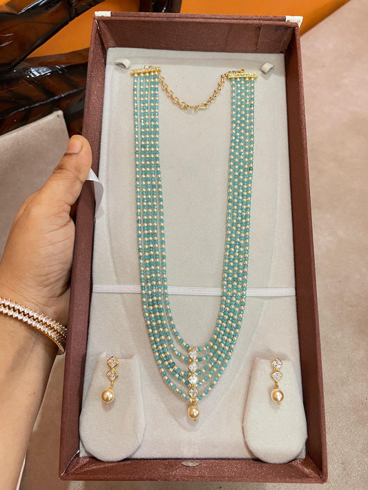 Aqua radiance beads kundan haram 24inches