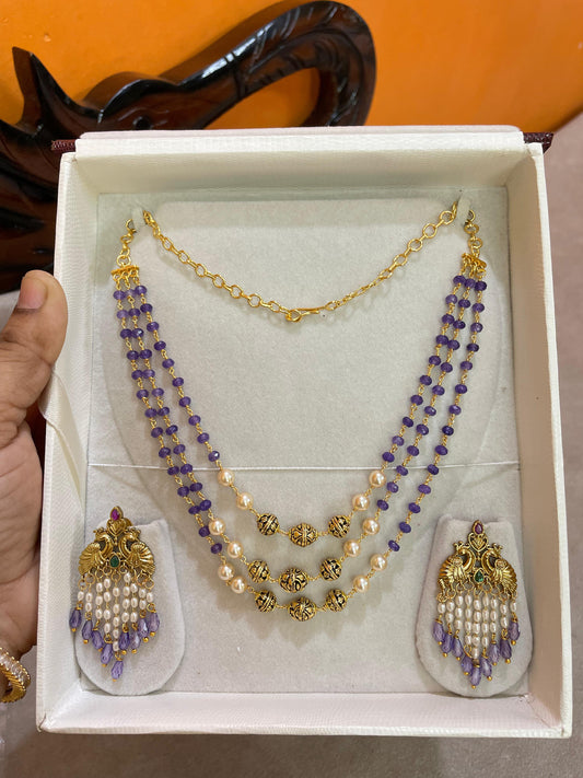 Regal purple 3 layer onyx beads chain