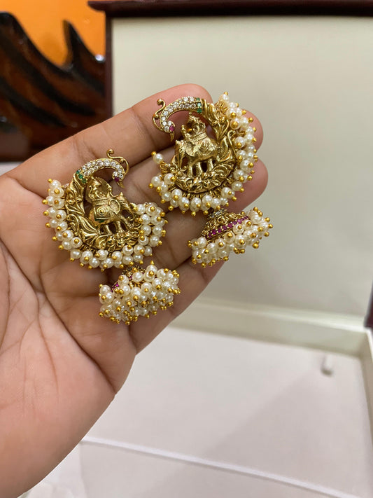 Elephant motif pearl cluster jhumka