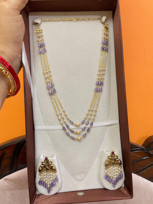 Triple layer lavender beads chain
