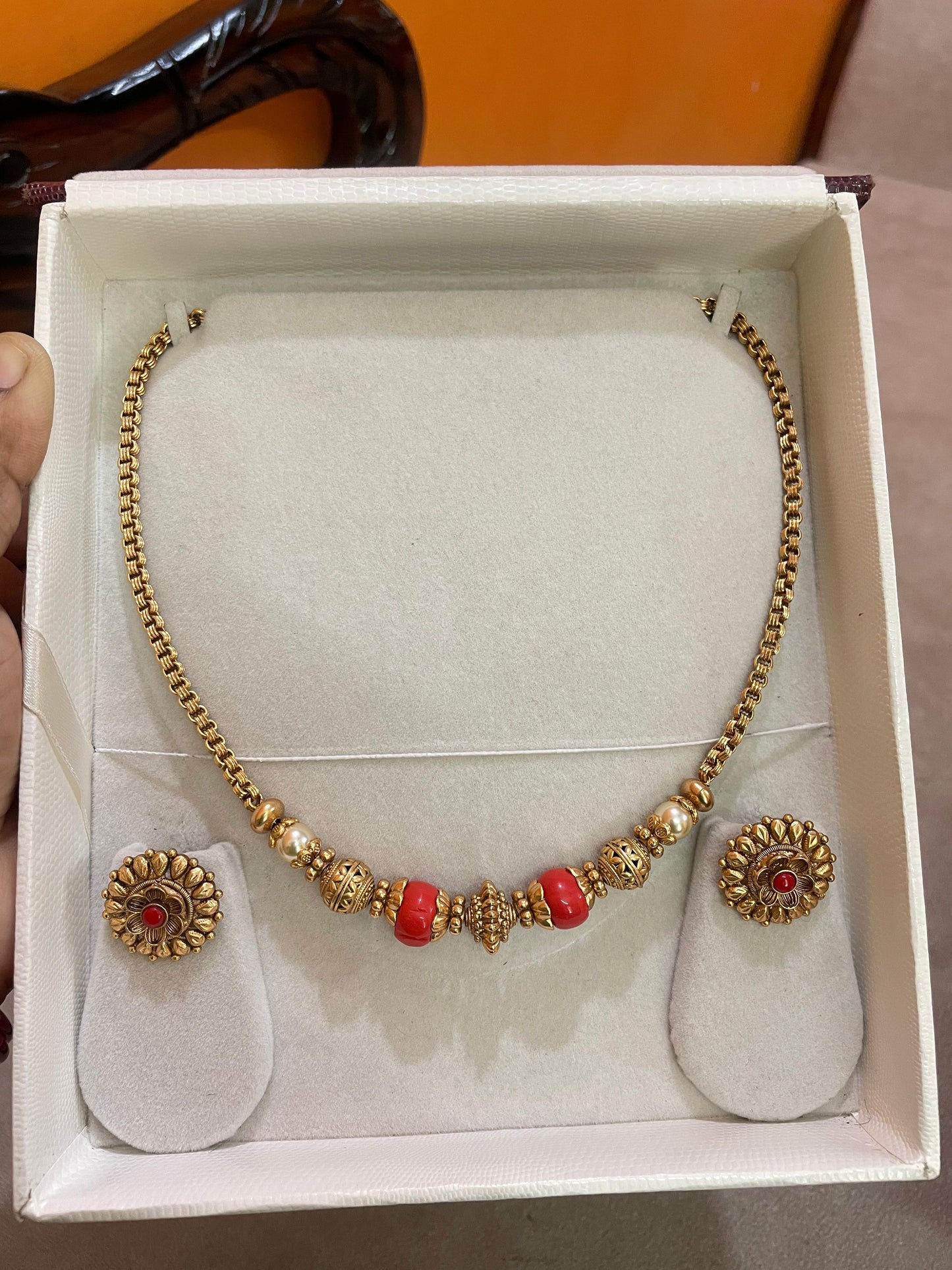 Coral pearl nakshi chain