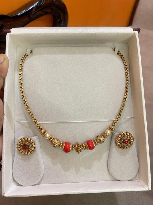 Coral pearl nakshi chain