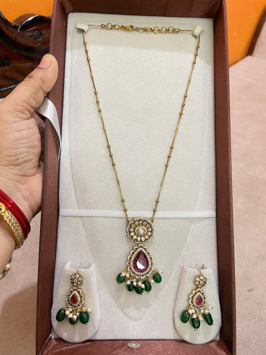 Ruby green mehendi polish antique finish chain