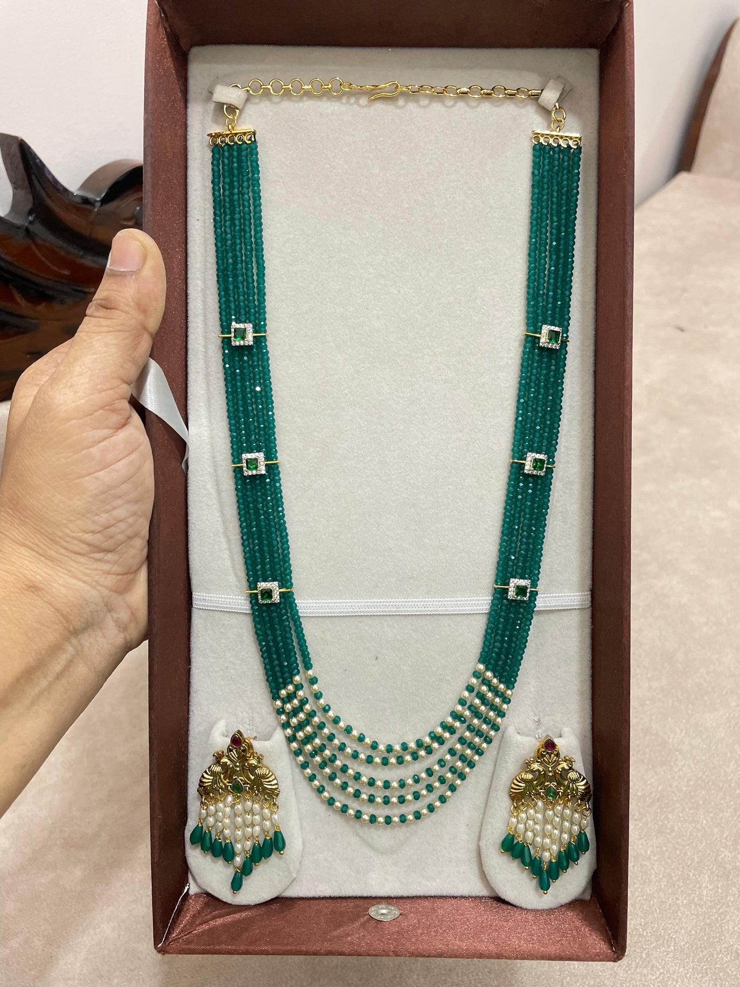 Statement emerald natural beads haram with earrings