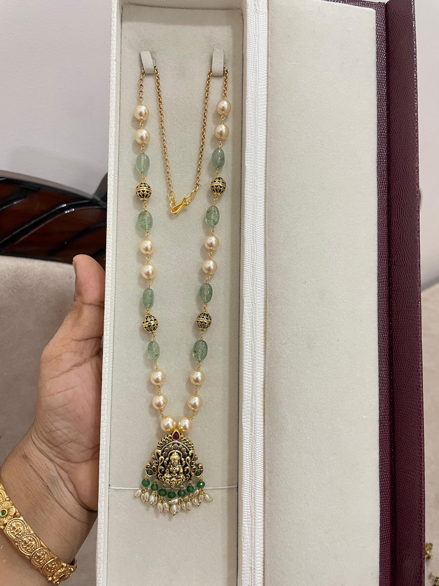 Divine lakshmi pendant strawberry beads chain