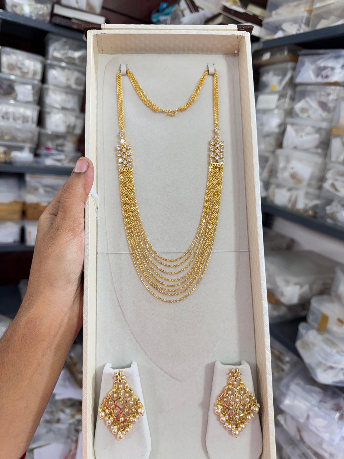 Gold replica chandraharan premium quality with dangle earrings 18 to 20inches