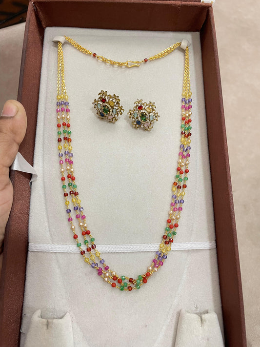 Radiant navratna handmade cz chain with navratna earrings
