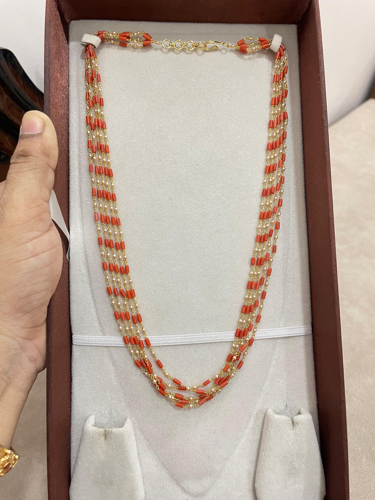 Elegant coral beads chain high quality gold replica design