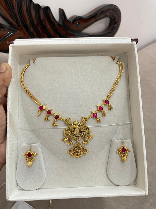 Temple charm ruby peacock necklace set