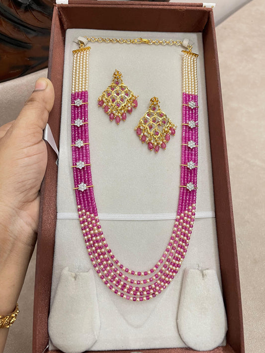 Radiant pink ruby dual colour handmade haram with earrings