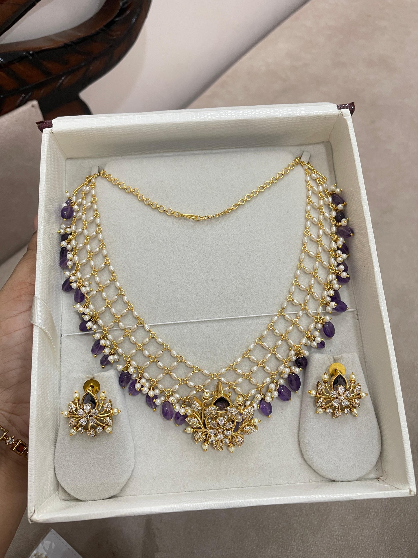 Purple blossom pearl zali chain